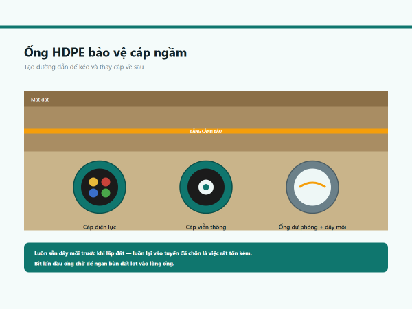 Ống HDPE bảo vệ cáp điện và cáp viễn thông chôn ngầm